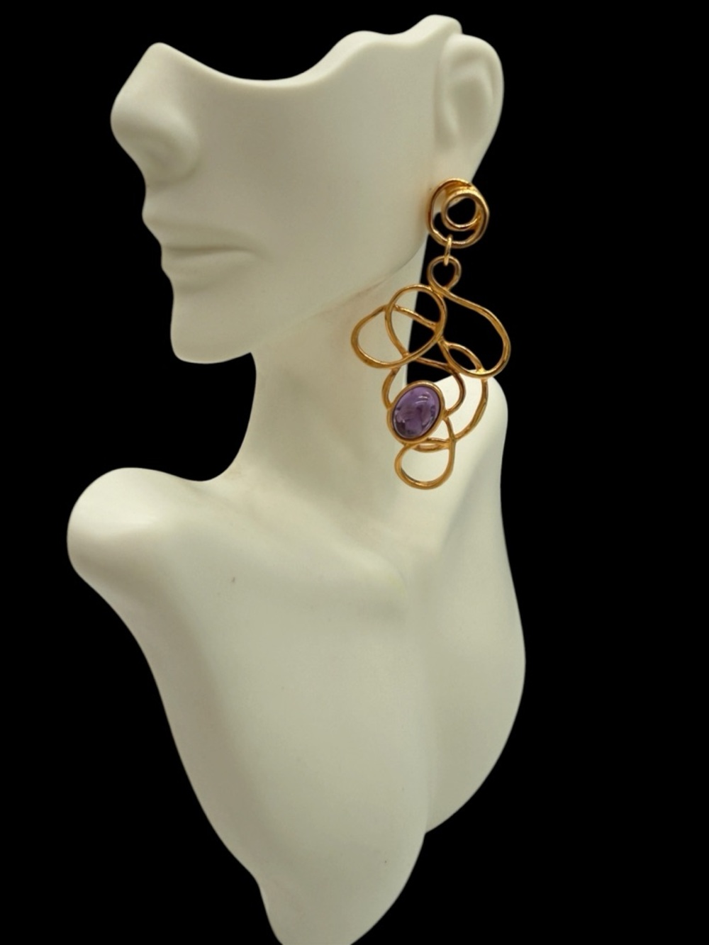 Vintage Avon “Golden Web” 1992 Gold-Tone Brooch & Earrings w/ Purple Cabochons - Picture 4 of 11